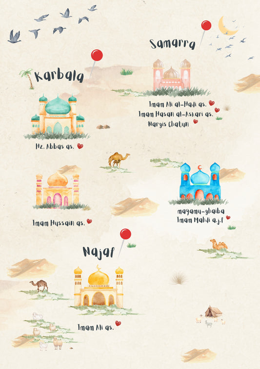 Poster der Heiligen Städte – Karbala, Samarra, Najaf & mehr